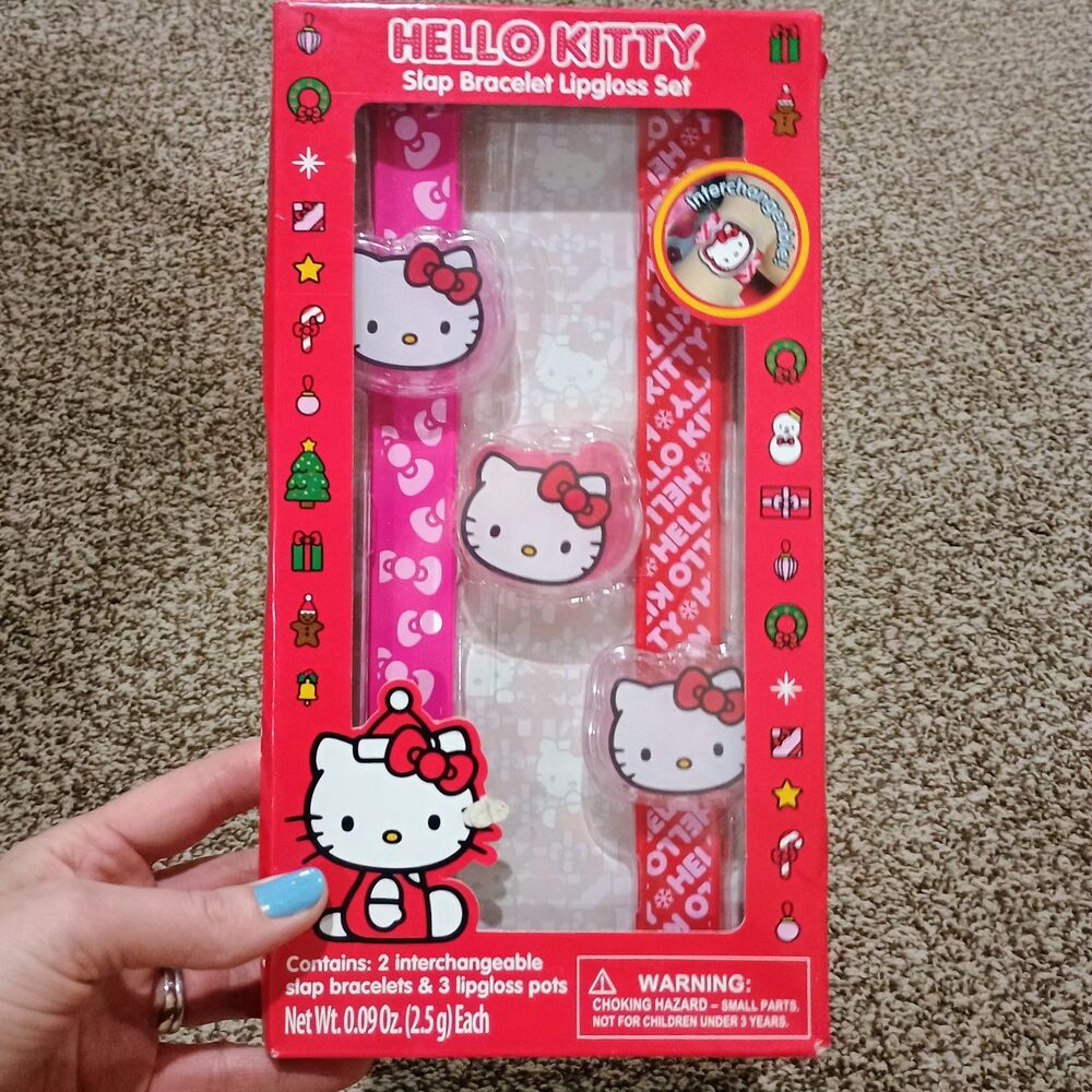 Hello Kitty Slap Bracelet Lipgloss Set 2 Bracelets 3 Lipgloss Pots NWT